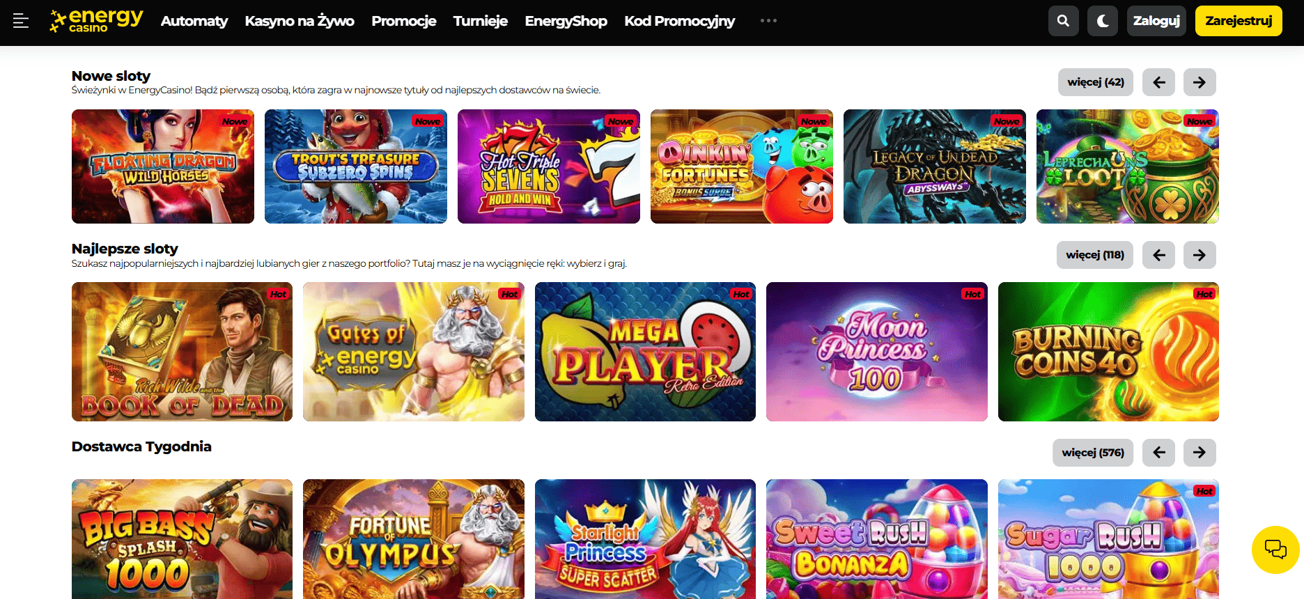 Gry hazardowe online w Energy Casino — sloty, ruletka, blackjack